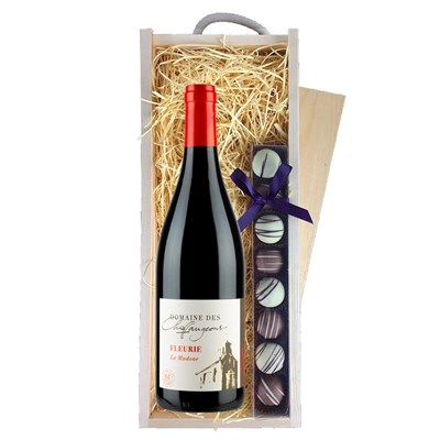 Domaine des Chaffangeons Fleurie La Madone Red Wine & Heart Truffles, Wooden Box